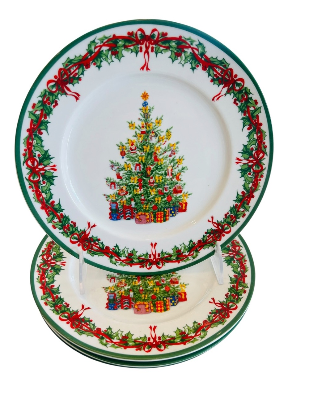 Christopher Radko Christmas Tree Salad Plates Set 4 Holiday Celebrations 8”